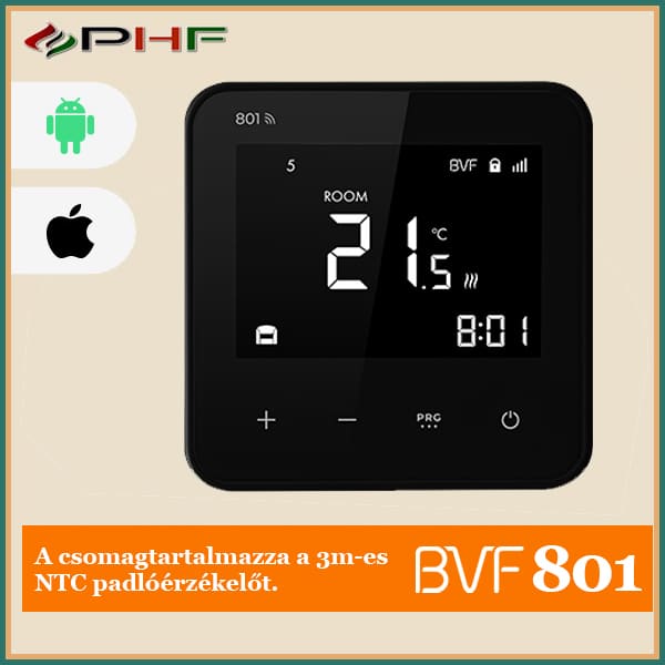 BVF 801 WIFI termosztát padlószenzorral – fekete